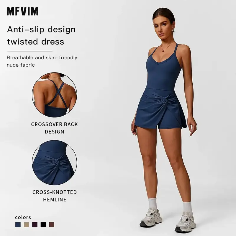 Women's Sleeveless Sporty Tennis Dress - 78% Nylon Stretch, 22% Spandex Flex Tank Athletic Dress with Built-in Shorts, Bend & Stretch, Machine Washable for Tennis, Workout, Travel Essentials