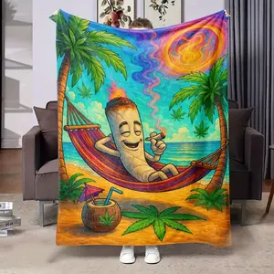1pc, Blanket with a Plant Weed Design, Perfect for Vacations, Made of Soft Flannel That Is Gentle on The Skin, Suitable for Different Seasons, Can Be Used As Room Decor, Bed Cover, Or Sofa Throw, Ideal for Adults, with a Maximum Size of 70.87 X 86.61 inch