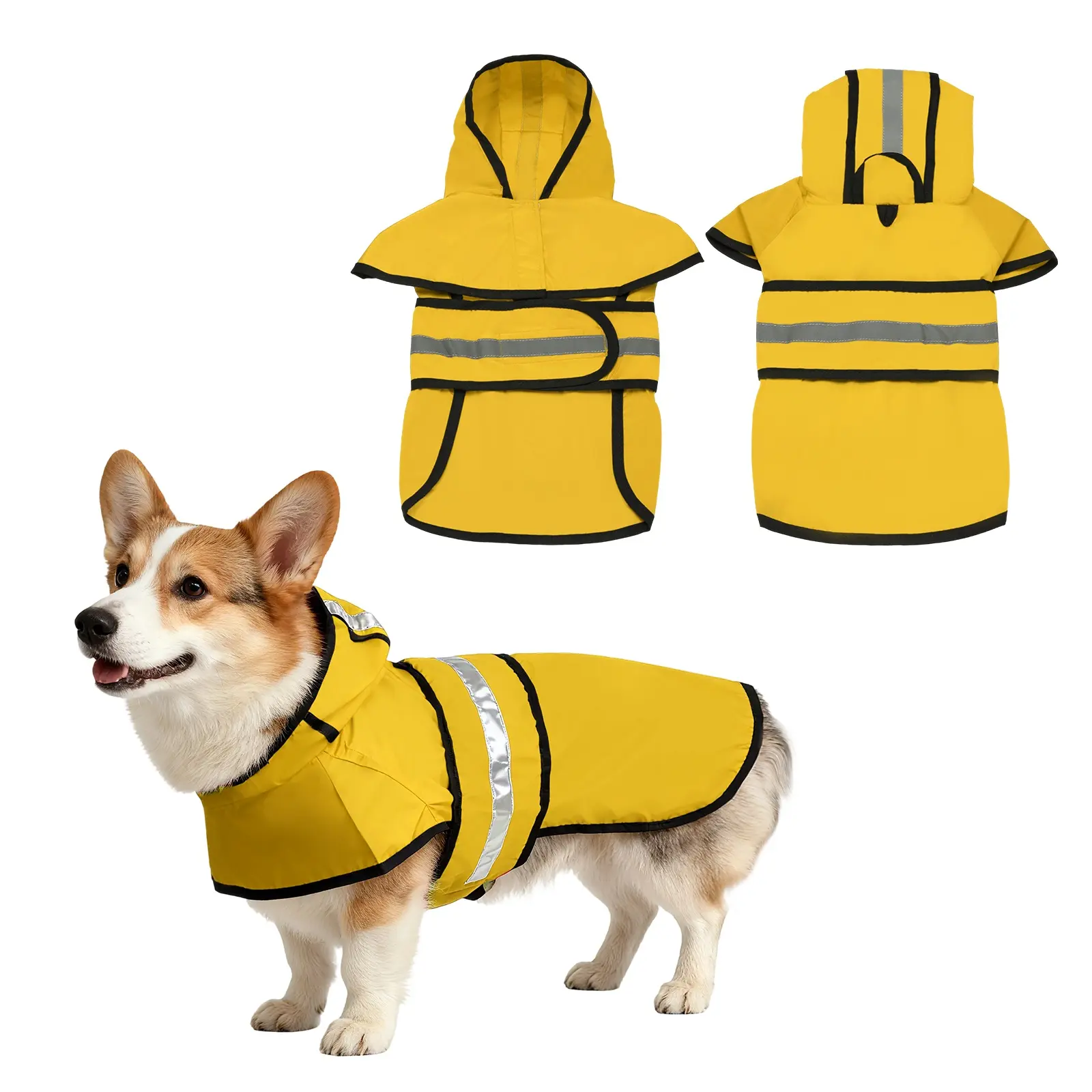 PETAXCELL Dog Raincoat Dog Rain Jacket Waterproof Jacket Reflective Adjustable Hooded Pet Rain Coat with Leash Hole Intended for Large Medium Small Puppies