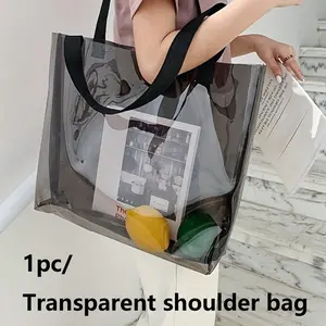 Waterproof Large Capacity Transparent Beach Bag, Minimalist Tote Bag, PVC Material, Simple Design, Ideal for Travel, Beach Sports, Yoga, Swimming