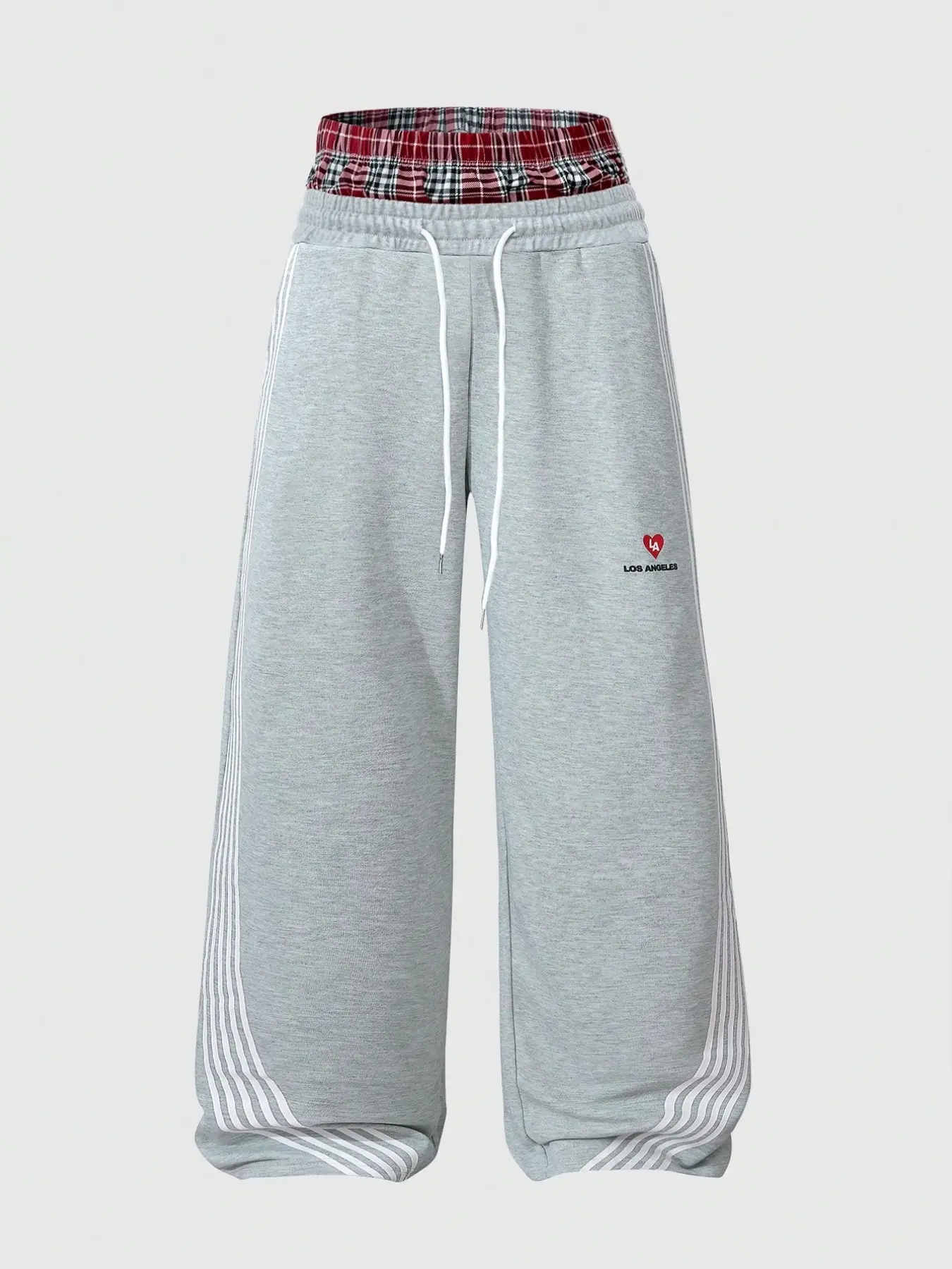 Men's 2-In-1 Casual Street Fashion Side Striped Sports Pants, Drawstring Elastic Waist Thick Knit Pants , Los Angeles Print Plaid Patchwork Sweatpants, Contrast Striped Sweatpants
