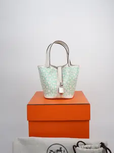 Pre-owned HERMÈS swift Mini Bags Micro Picotin Lock 14 "Lucky Daisy" Nata Palladium Hardware