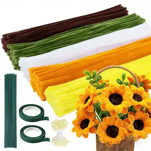 500 Pcs Sunflower Pipe Cleaners for Crafts Flowers Bulk 8mm Thick 12 inch Long Yellow Pipecleaners Chenille Stems Fuzzy Sticks Wire Tiges Chenilles for Kids Craft Supplies