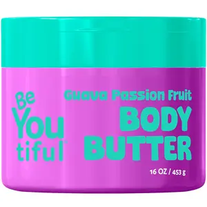 BeYoutiful Natural Body Butter for Dry Skin, Guava Passion Fruit, Cruelty Free Moisturizer for Kids & Teens, Coconut Oil & Shea Butter, 16 oz