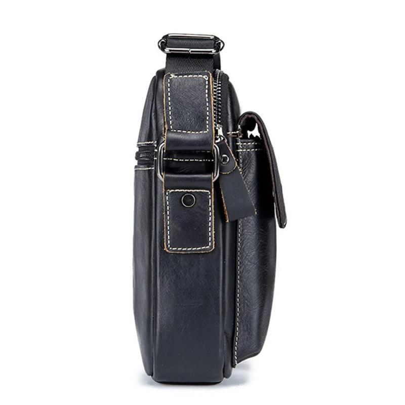 FR Fashion Co. Men's Genuine Leather Crossbody Bag - Classic Black, Adjustable Non-Slip Strap, Lightweight, Zipper Closure, Travel & Everyday Use, 100% Genuine Leather, 8.66" L x 7.08" H x 1.97" W