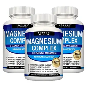 3 Bottles of Nutrition Magnesium Complex 7 Elemental Sources Men Women Bone Muscle Sleep Immune Support Nature Decent Fitness Dietary Supplement Malate Taurate Chelated for Easy Absorption for Bones Muscle Recovery Energy 1000mg 90 Capsules