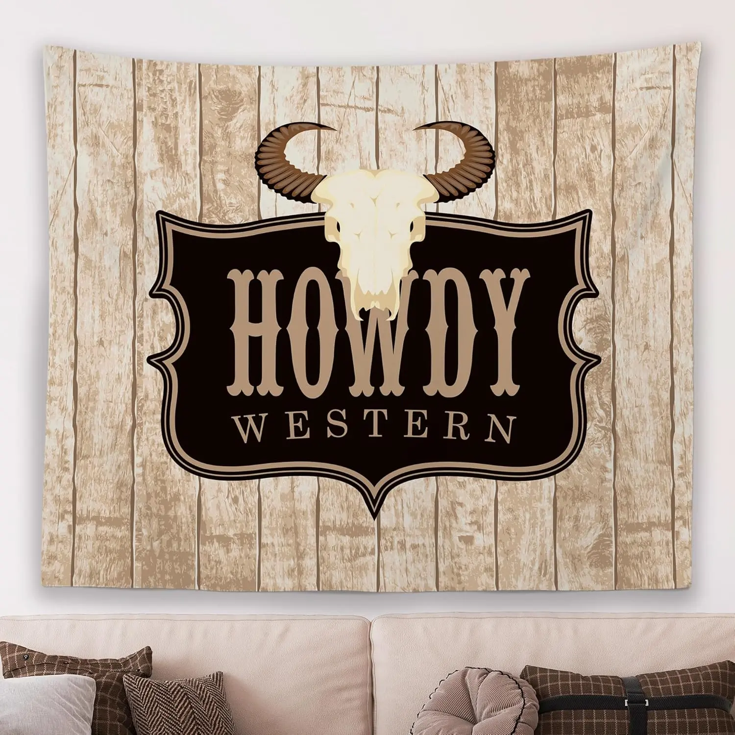 Howdy Western Farmhouse Wall Tapestry Hanging for Bedroom Cowgirl Cowboy, Rustic Vintage Tapestry, Retro Tapestries Wall Decor for Bedroom Dorm Classroom Boy Room 60x50 inch