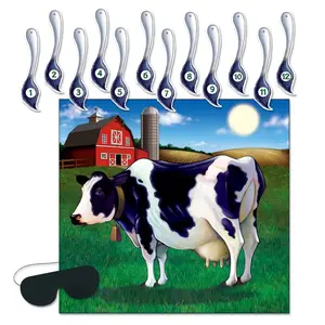 Beistle Pin The Tail On The Cow Game 17¼" x 19" Fun Party Game for Farm-Themed Celebrations & Special Occasions