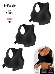 Women's Wireless Sports Bra with Wide Straps, Adjustable Front Buckle, Removable Pads, High Elasticity, All Seasons, & Classic Colors，2 Pack/3 Pack/4 Pack