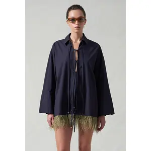 Shoelace Feather Shirt Midnight Navy