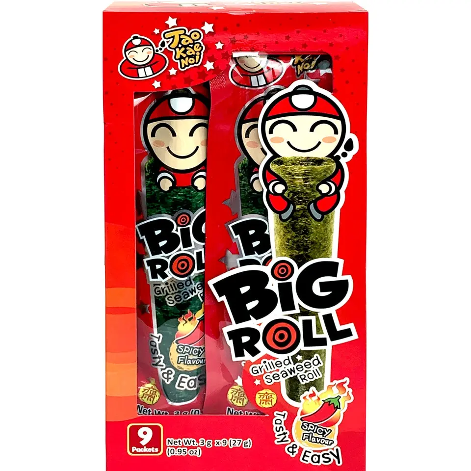Taokaenoi Big Roll Packaged Sea Vegetables Snack Set - 0.95oz Crispy Assorted Flavor Sheets (Classic, Tom Yum, Spicy, Spicy Squid, BBQ) Ready-to-Eat Asian Food Snacks