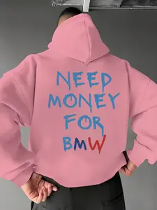 Bmw Men's Fashion Hoodie, Creative Pattern Print, Fall & Winter Casual Loose Fit, Trendy Male Sweatshirt