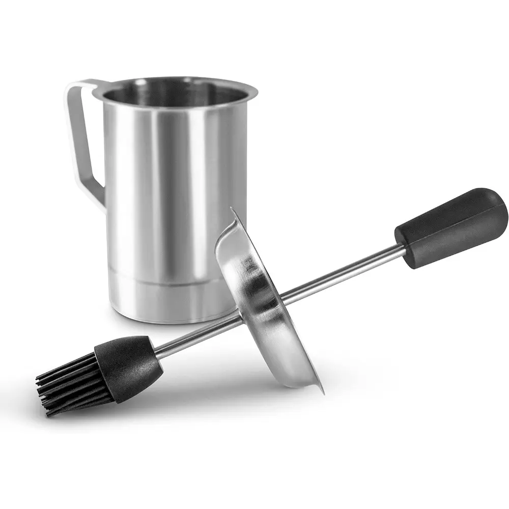 Stainless Steel 16-oz Sauce Pot & Grill Basting Brush Set - Premium Baster Brush, Kitchen Barbecue Utensils with Heat Guard, Handle, Sloped Sauce-Pot Walls for Backyard BBQs, Cooking