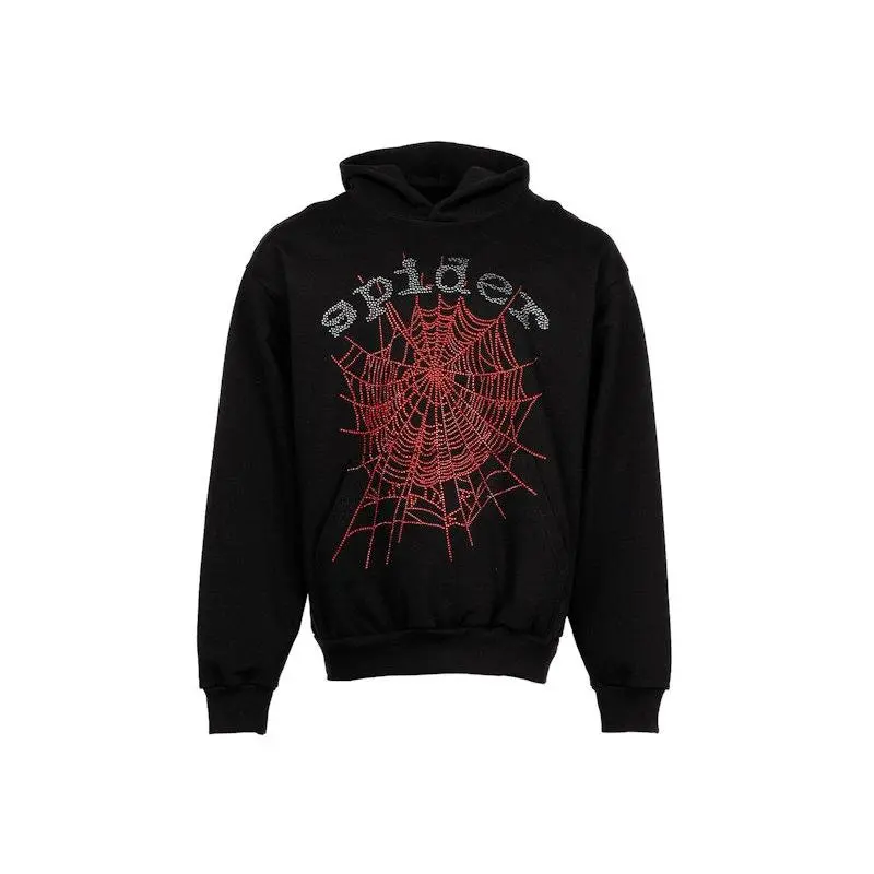 Sp5der Men's OG Rhinestone Logo Hoodie Black, from StockX
