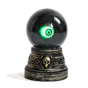 Halloween Crystal Ball with Blinking Green Evil Eye Sound Light Induction Toy Double Prank Gothic Horror Props Decor Toy