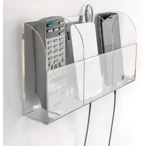 Clear Wall Mounted  Phone Holder  Phone Station TV Remote Control Holder Wall Box (3 Holes)
