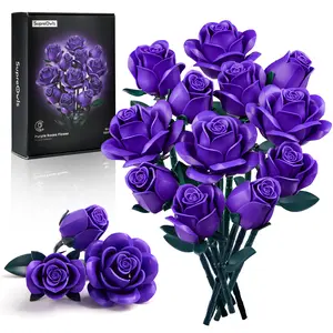 Supreowls DIY Pure Purple Rose Brick Bouquet – Artistic Building Kit for Adults, Bold Decor Statement or Christmas Gift for Romantic Souls