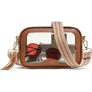 Clear Crossbody Bag Stadium Approved,Transparent Purse for Women with Guitar Strap, See Through Pouch for Concert