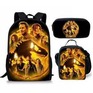 Cross-border supply Jurassic World 3 student backpack three-piece set anime cartoon backpack