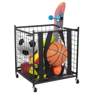 Ball Storage, Ball Holder, Rolling Sports Ball Cart, Garage Ball Organizer, Ball Storage Bin, Ball Basket Storage with Elastic Straps, Ball Storage Rack for Kinds Balls Installation Tool