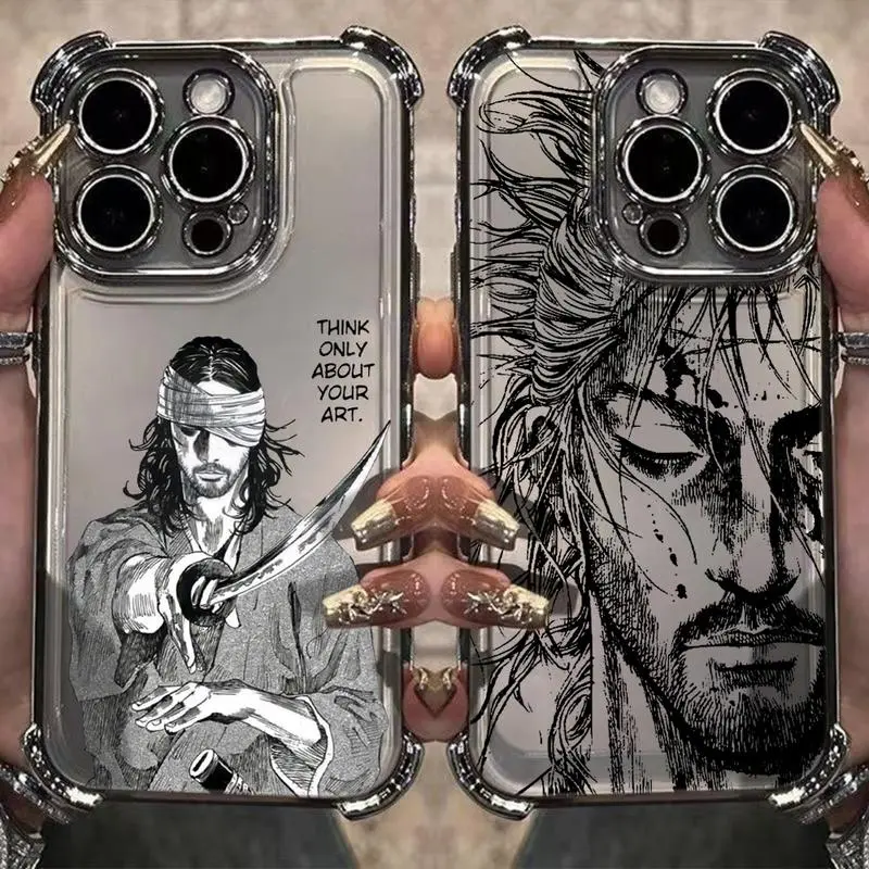 Vagabond Anime Plating Case For iPhone 16 15 14 13 12 11 Pro Max X XR XSMax 7 8 6 Plus Anti-Fall Airabag Back Cover