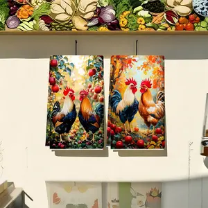 1pc/2pcs cute kitchen towels and dishcloths with rooster and apple patterns, suitable for interior decoration in restaurants, kitchens and bathrooms, party decoration, festival gifts, and can also be given as Christmas presents