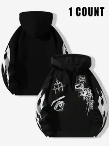 Men's Thermal Lined Cross Graphic Half Zip Hoodie, Regular Fit Street Casual Long Sleeve Hooded Sweatshirt for Fall & Winter, Men's Clothes Menswear Tops for Daily Wear, Casual Street Fashion