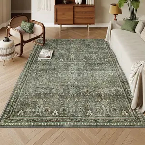 Sage Green Area Rug 6x9, Machine Washable Rugs for Living Room, Boho Olive Green Bedroom Rug,  Soft Room Carpet for Dining Room  Apartment Office