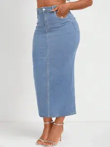 Women's Denim Skirt, Fashionable Split Back Design Skirt, Casual Fashion Skirt for Daily Wear, Ladies Bottoms for All Seasons