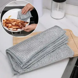 5/10/15/20 Pcs Steel Wire Dish Cloth - Double-Layer Metal Wire, Multi-Purpose Cleaning Cloth, Wet & Dry Usable, Durable Cleaning Supplies, Suitable for Dishes, Sinks & Countertops, Dish Towels Rags, Dish Cloths For Washing Dishes