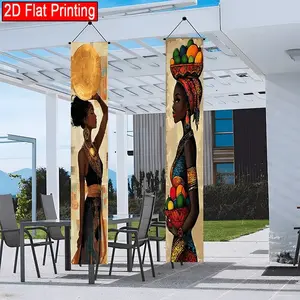 2D Flat 2Pcs Polyester African Style Wall Hanging, Vintage Ethnic Character Design, Home Decor, Living Room & Entryway Decoration, Unique Ornament, Photo Prop, Aesthetic Wall Decor