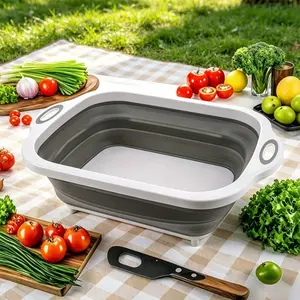 1-piece set of foldable cutting boards with drainage basins, 2-in-1 foldable silicone cutting boards with handles, portable kitchen tools for cleaning, draining, and cutting fruits, vegetables, and meats, perfect for home and outdoor use