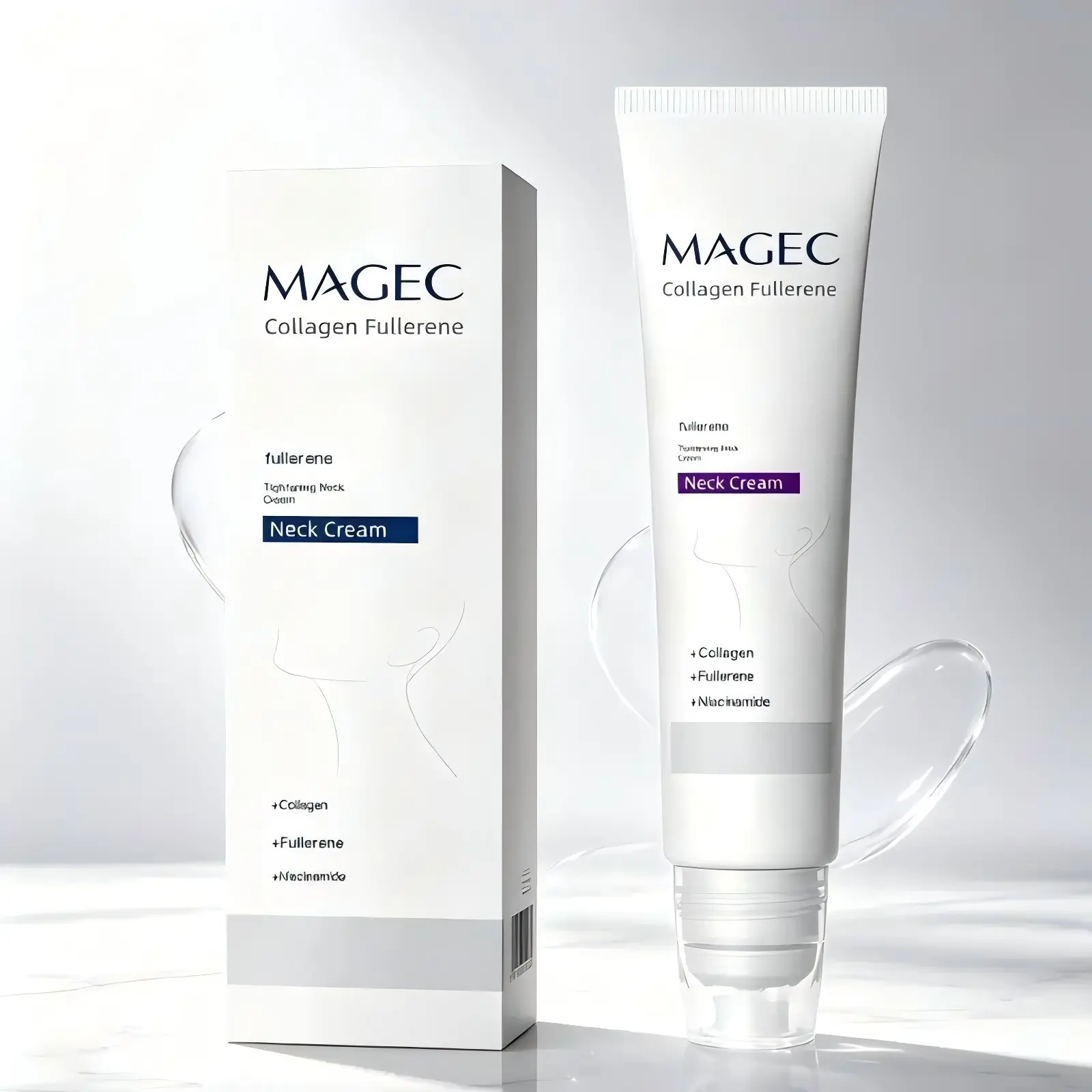 Collagen Neck Firming Cream with 5 Rollers for All-Around Massage, Hyaluronic Acid, Vitamin C+E - Reduces Wrinkles & Double Chin, Relieves Edema, Suitable for Wrinkled Skin