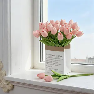 6pcs Artificial Pink Tulip PU Fake Flowers, UV Resistant Bouquet for Table Home Decor, Party Wedding Garden Decoration