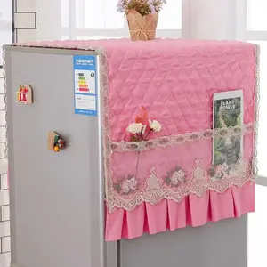 Floral Lace Refrigerator Dust Cover, Household Dust Cover, Soft Multifunctional Dustproof Design Appliance Protector with Ruffles & Decorative Pockets, Polyester Fabric