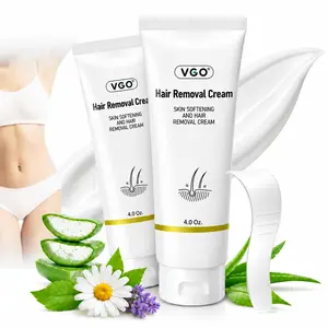 VGO Painless Hair Removal Cream for Women & Men, Hair removal cream for body, back & legs, All Skin Types, 4.06oz w/Spatula -A