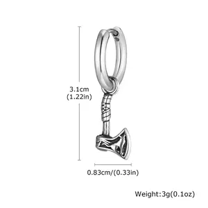 Viking Axe Hoop Earrings for Men,Stainless Steel Vicking Wolf Earrings,Retro Norse Mythology Jewelry Gift for Dad Brothers