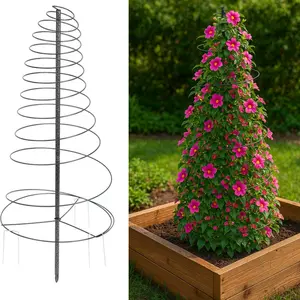 Metal Trellis for Climbing Plants Outdoor Indoor - Adjustable House Plant Trellis with Stable Stakes,Natural Growth Spiral Frame for Peas, Beans, Flower, Vine Vegetables