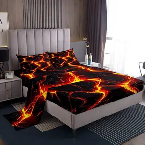 Red Marble Bed Sheet Set,Lava Pattern Decorative Bed Sheets,Marble Texture Easy Care Sheet Set,Abstract Art Home Decor Idea Bedding
