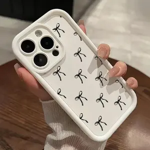 Cute Black Bowknot Pattern TPU Phone Case Suitable for IPhone 17 16 15 14 Pro Max 13 12 11 PlusAir Shockproof Full Camera Protection Durable Slim Silicone Cover Cellphone Protective