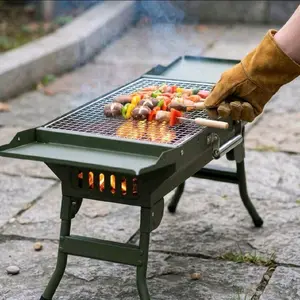 BBQ Barbecue Grill Folding Portable BBQ Barbecue Grill Charcoal Stove Tabletop Charcoal Grill For Outdoor Picnic Cooking Camping Garden BBQ Beach Party