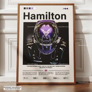 Lewis Hamilton Poster, Seven-Time F1 Champion, Framed Mercedes AMG Print, Formula 1 Racing Wall Art, Motorsport Decor, Legendary Driver, F1