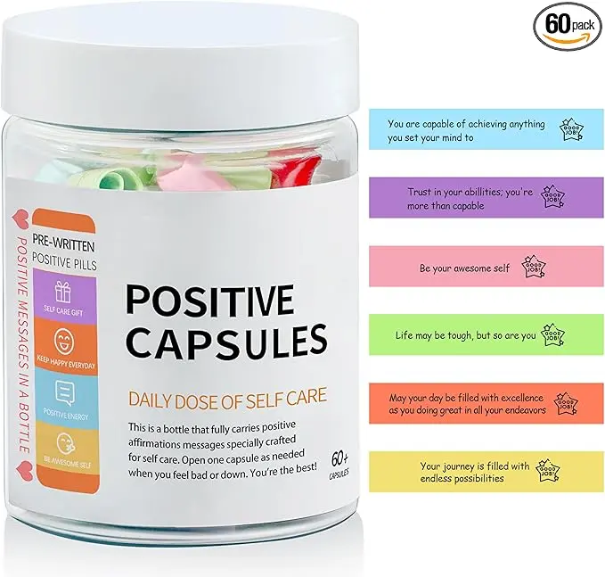 60+ Positive Affirmations Messages in a Bottle, Self Care Gifts | Daily Positivity Self Care Kit for Women Men with Pre-Written Inspirational Messages for Relaxation, Mindful Calm, Meditation
