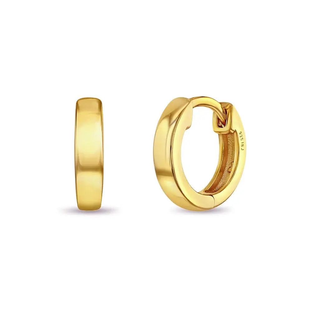 Rounded Classic 9mm Earrings Hoop/Huggie Safety Latch - 14k Gold Over Sterling Silver