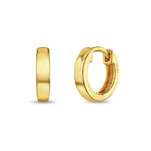 Rounded Classic 9mm Earrings Hoop/Huggie Safety Latch - 14k Gold Over Sterling Silver