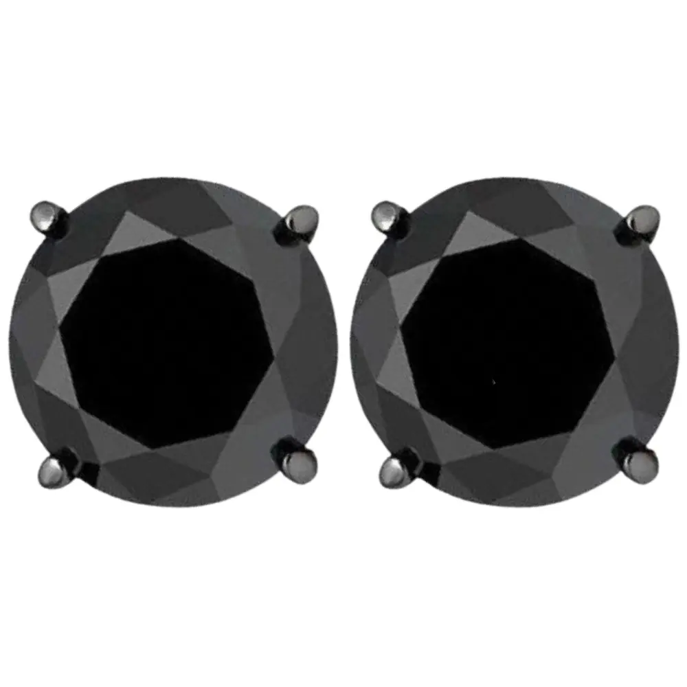 3ct 14k Black Gold Round Black Diamond Screw Back Studs Earrings