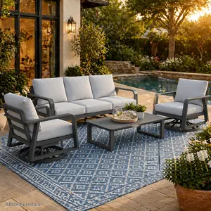 ARCH FR One three-seater sofa + two swivel chairs + one coffee table-LINE2, Patio Furniture Sets, Porch Furniture Set, Outdoor Furniture Set,summervibes