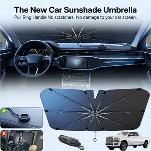 2026 New Pull Ring Car Windshield Sunshade Umbrella, Scratch Resistant UV Heat Insulation, Trapezoidal Top Bottom Wide Design Full Coverage Foldable Sun Visor, Universal Auto Sun Shield For Sedan SUV Truck Summer Car Interior Protection Accessories-YYA