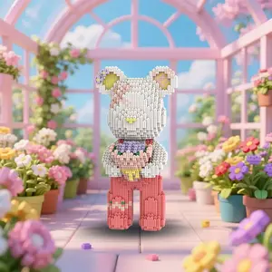 Creative Bear-Shaped Stem Building Blocks Set 3150 Pieces, 32cm Princess Xixi Version Toy for Boys and Girls, Decorative Gift for Home