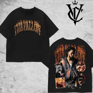 VoidCrown - J. Cole The Fall Off Flame Graphic T-Shirt, Black Vintage Hip Hop Music Tee, Fire Logo Rap Concert Shirt, Streetwear Fan Apparel, Gift for Men Women